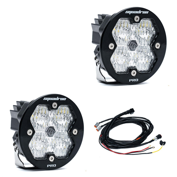 Squadron-R 2.0 Pro Black LED Auxiliary Light Pod Pair Universal Clear Wide Cornering Baja Designs