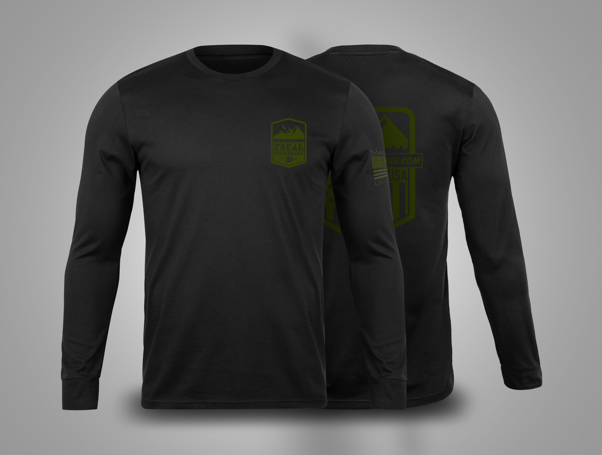 Treal Performance Made In USA | Army Green Logo | Long Sleeve T-Shirt