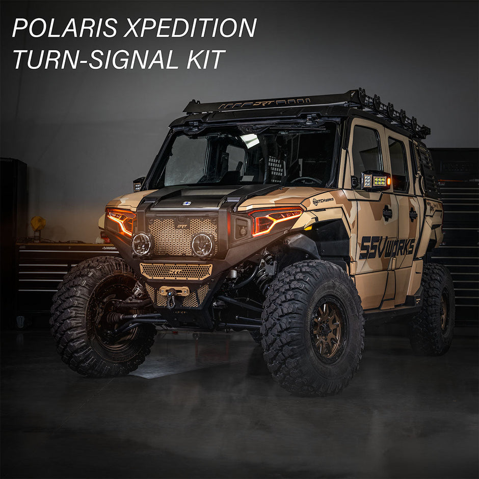 Polaris Xpedition vehicle with 'SSV Works' branding on a dark background
