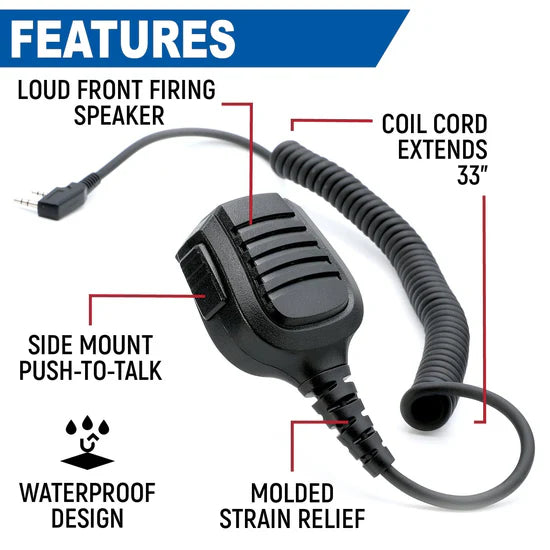 *RUGGED RADIOS - HAND SPEAKER MIC WATERPROOF FOR HANDHELD RADIOS